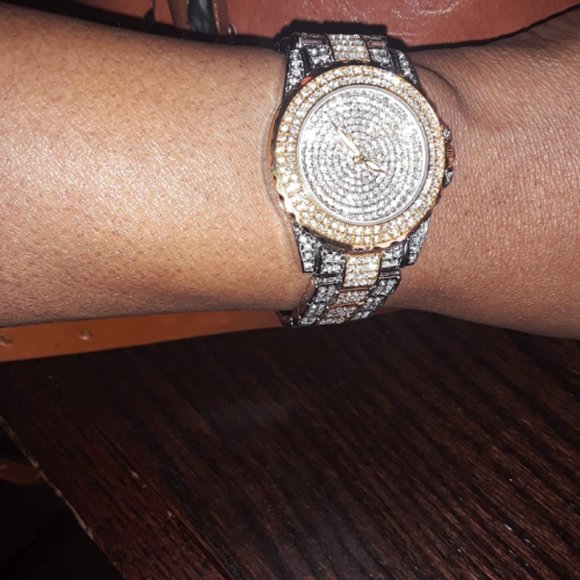 Women Gold Crystal Rhinestone Diamond Stainless Steel Wristwatch